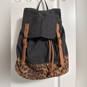 Black Poppy Black and Brown Leopard Backpack